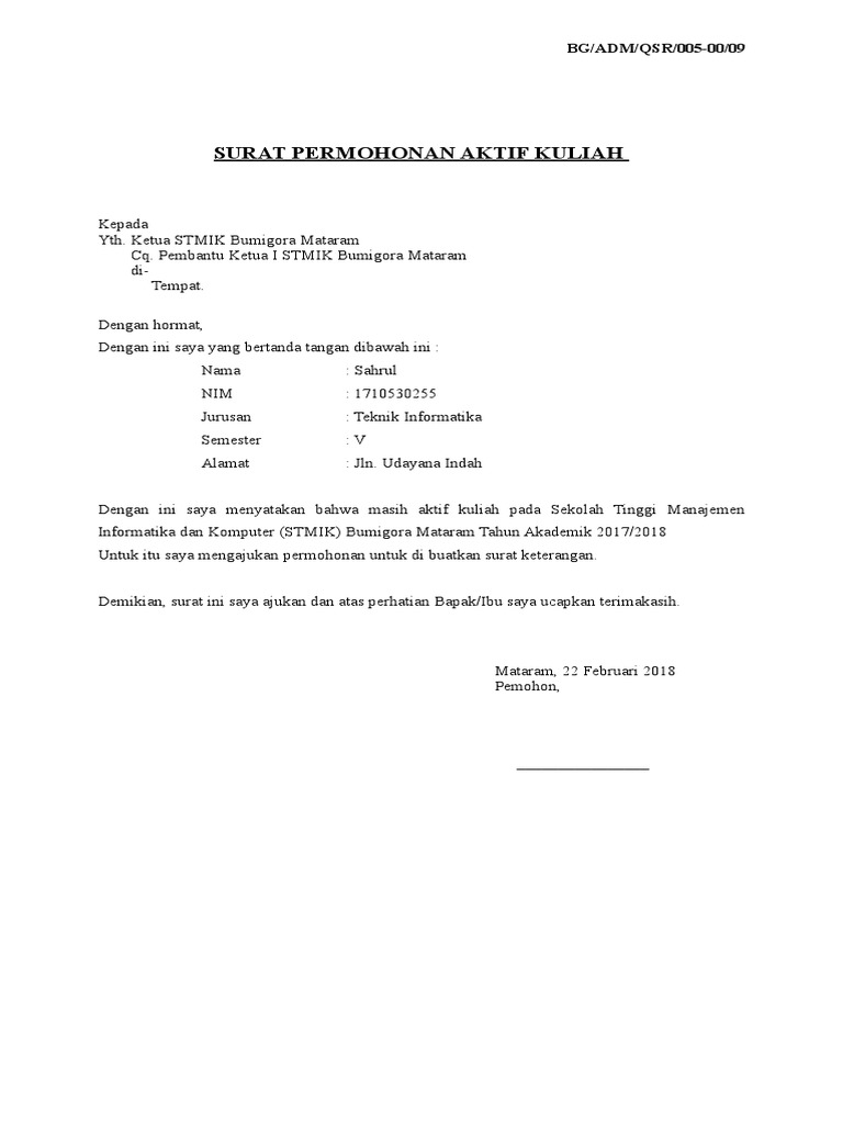 Detail Surat Permohonan Aktif Kuliah Nomer 7