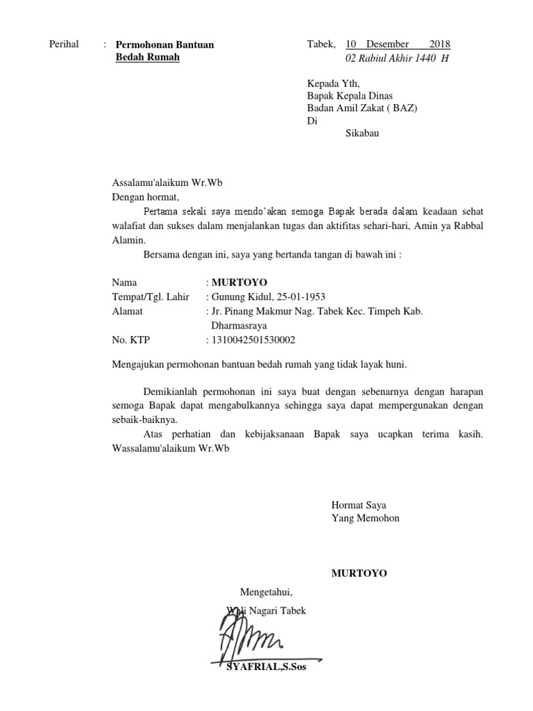 Surat Permohonan Bedah Rumah - KibrisPDR