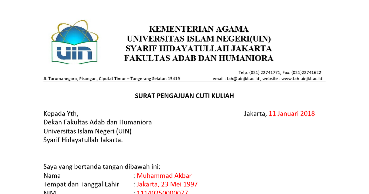 Detail Surat Permohonan Cuti Kuliah Nomer 40