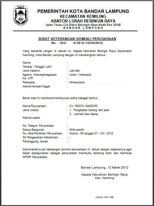 Detail Surat Permohonan Domisili Nomer 2