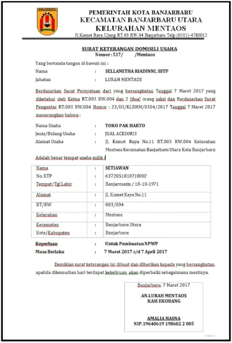 Detail Surat Permohonan Domisili Nomer 34