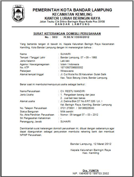 Detail Surat Permohonan Domisili Nomer 36