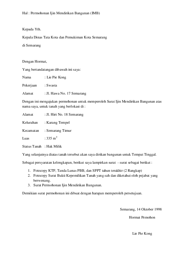 Surat Permohonan Imb - KibrisPDR