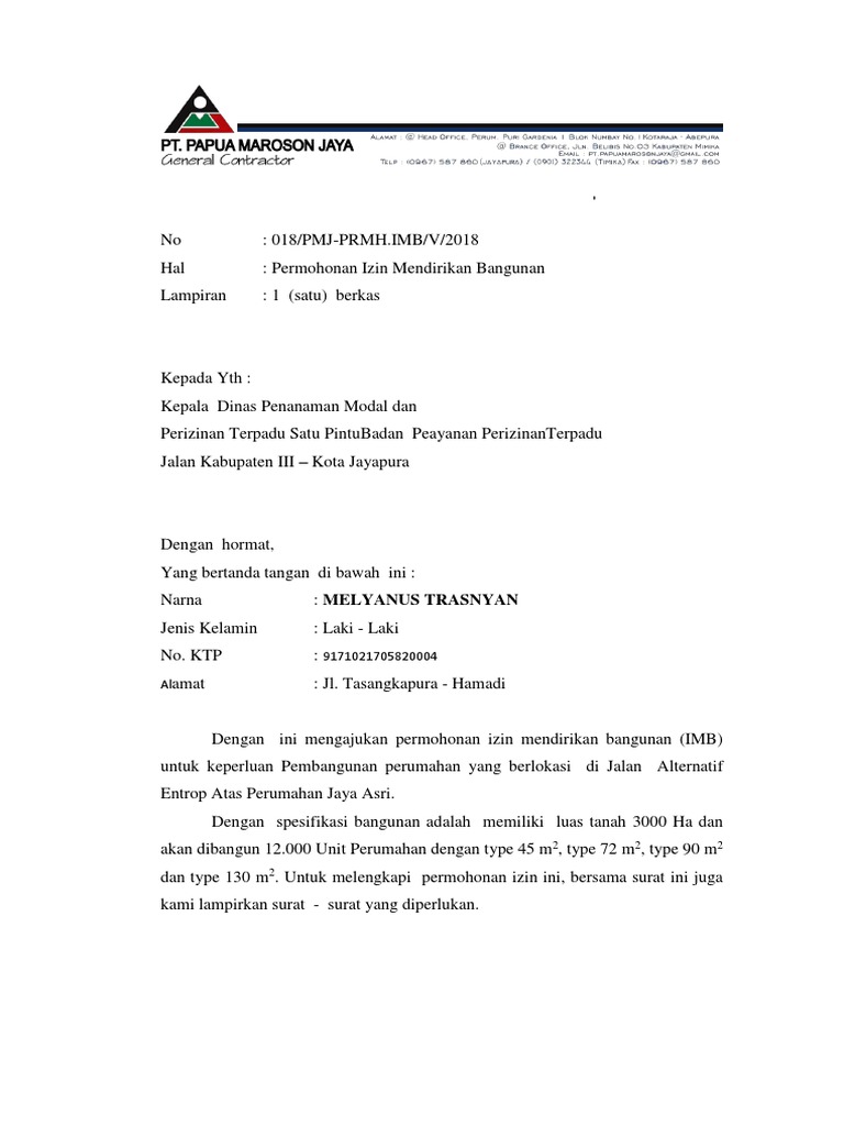 Detail Surat Permohonan Imb Nomer 2