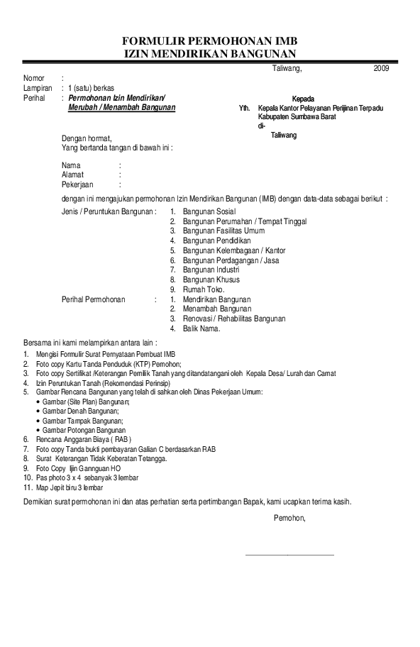 Detail Surat Permohonan Imb Nomer 13