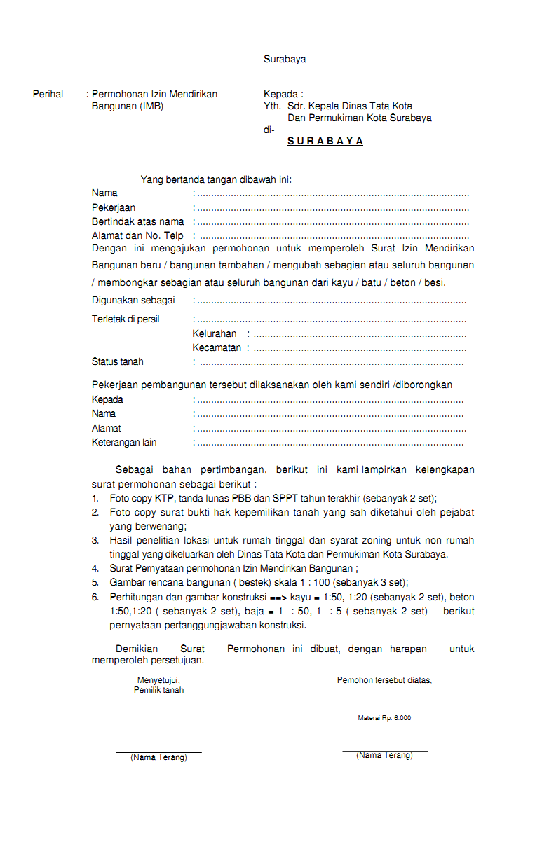 Detail Surat Permohonan Imb Nomer 15