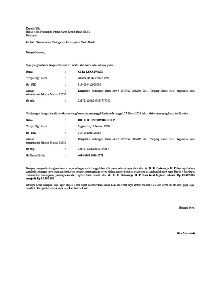 Detail Surat Permohonan Keringanan Kredit Nomer 4