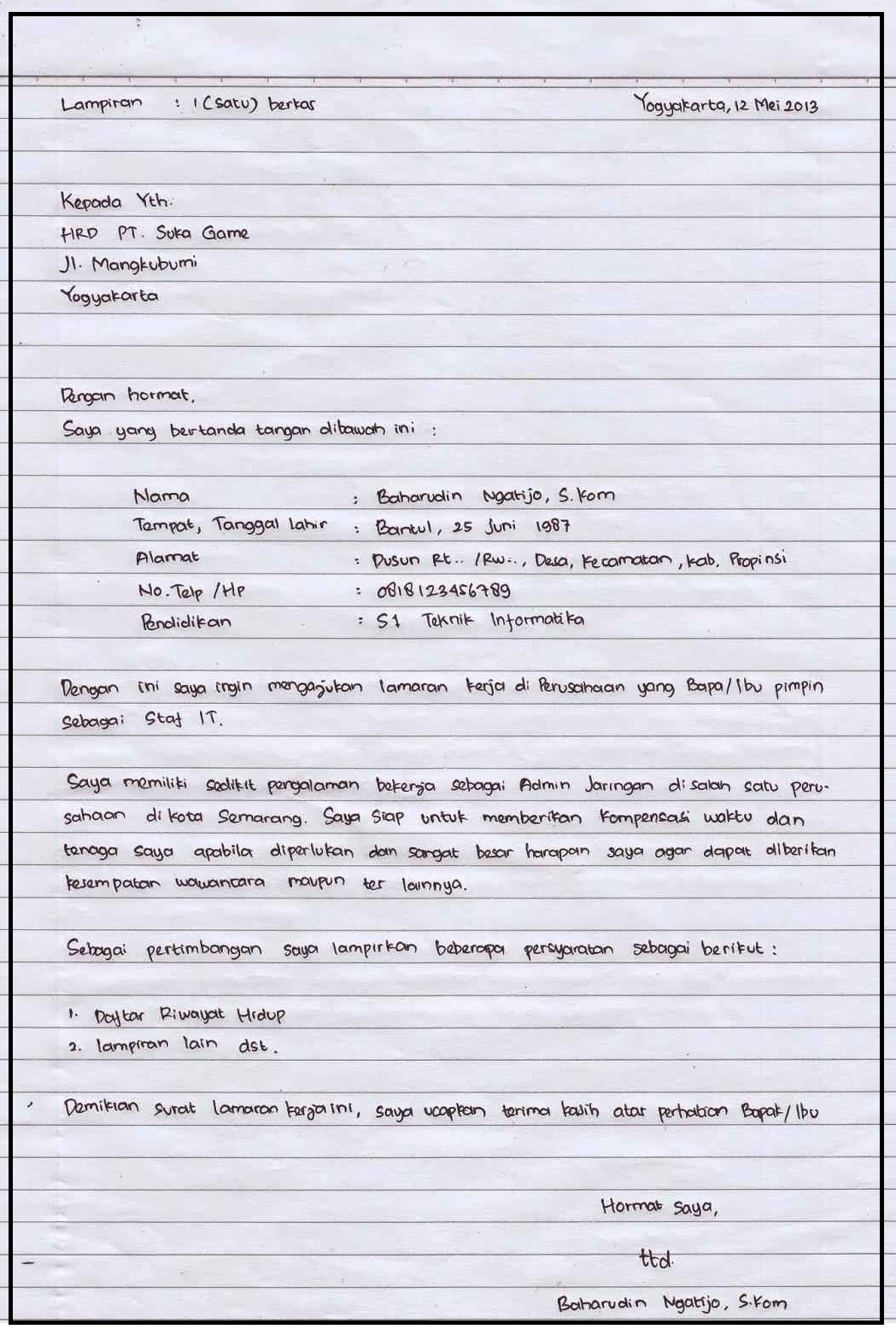 Detail Surat Permohonan Kerja Tulis Tangan Nomer 27