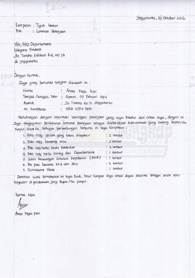 Detail Surat Permohonan Kerja Tulis Tangan Nomer 43