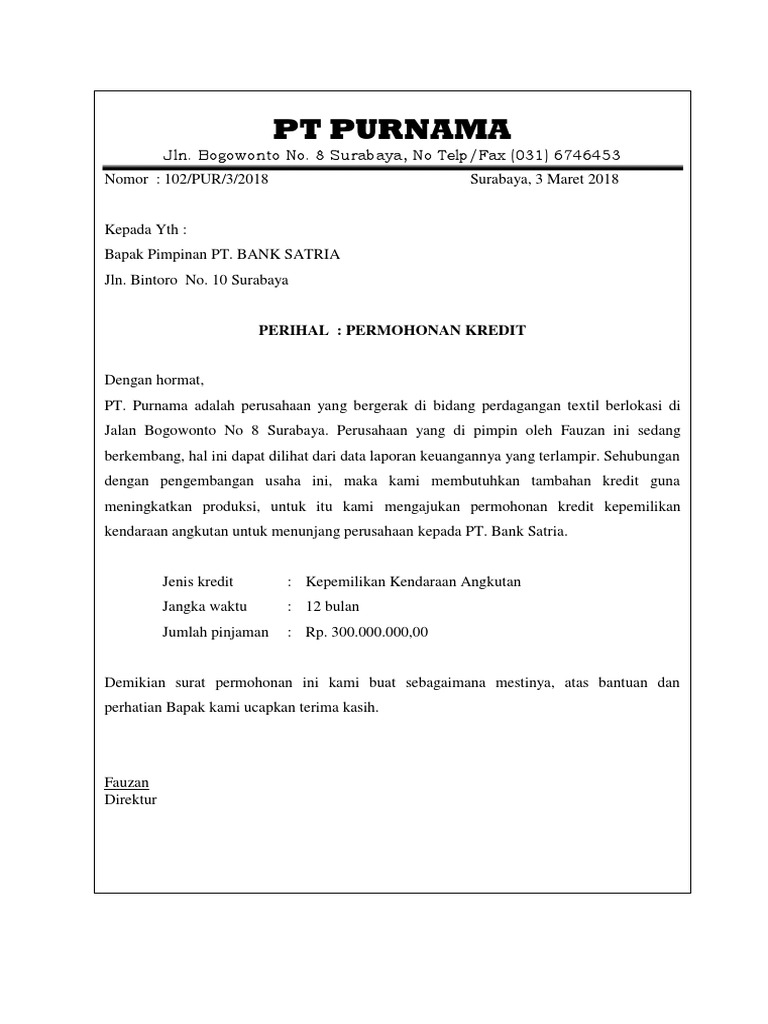 Surat Permohonan Kredit - KibrisPDR