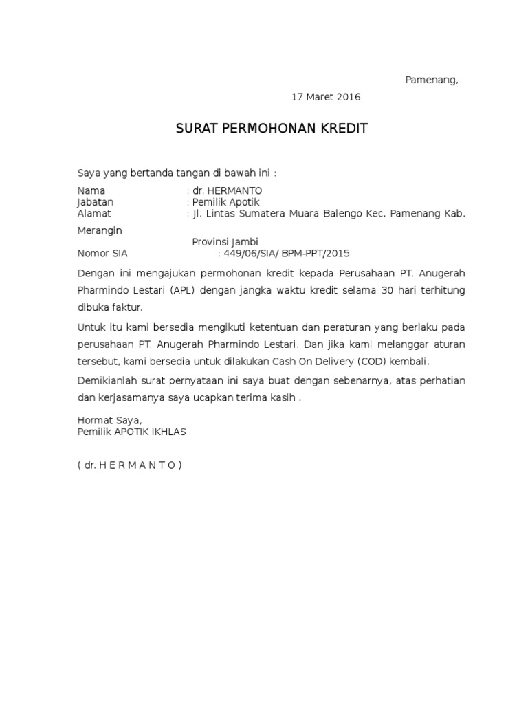 Detail Surat Permohonan Kredit Nomer 16