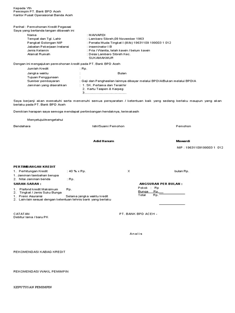 Detail Surat Permohonan Kredit Nomer 25