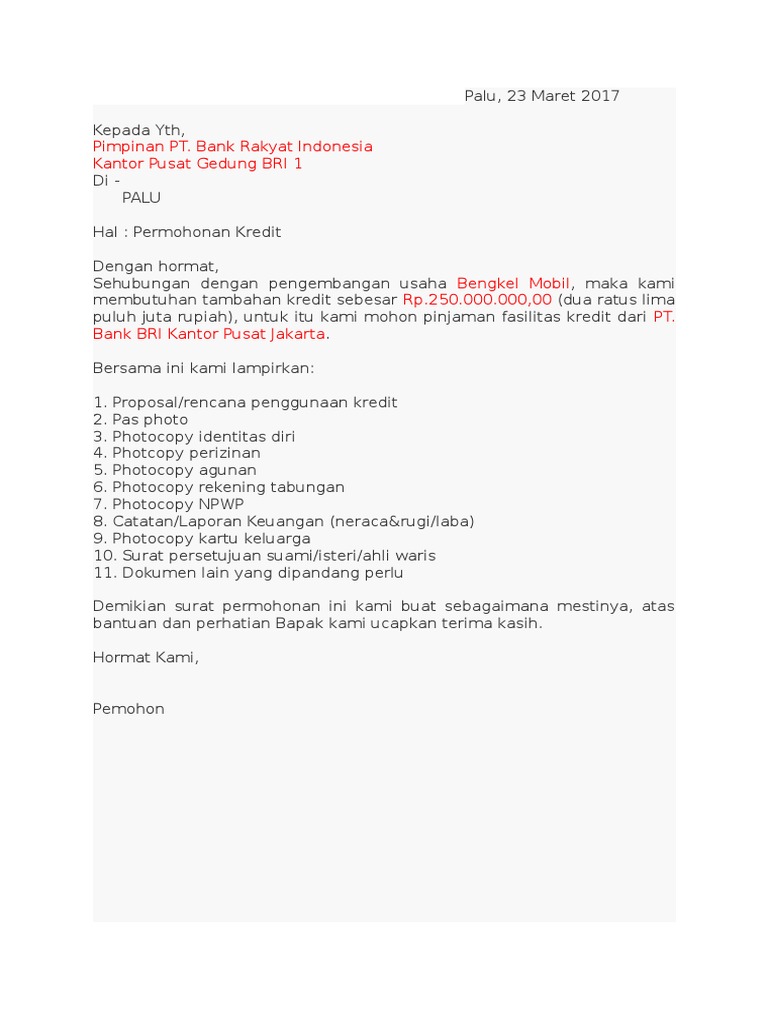 Detail Surat Permohonan Kredit Bank Bni Nomer 12