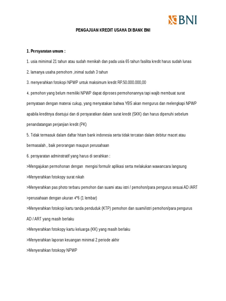 Detail Surat Permohonan Kredit Bank Bni Nomer 16