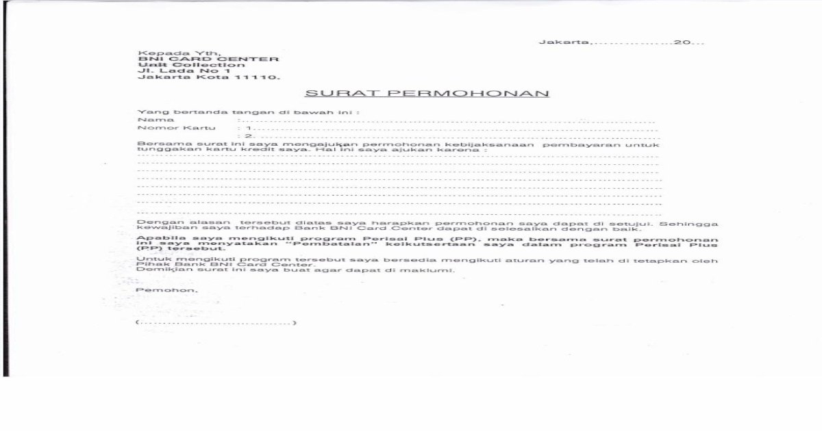 Detail Surat Permohonan Kredit Bank Bni Nomer 23