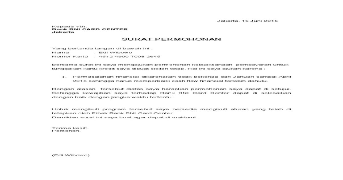 Detail Surat Permohonan Kredit Bank Bni Nomer 48