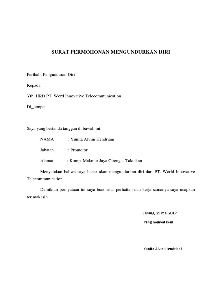 Detail Surat Permohonan Mengundurkan Diri Nomer 25