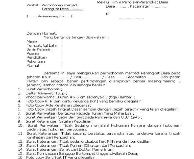 Detail Surat Permohonan Menjadi Perangkat Desa Nomer 26