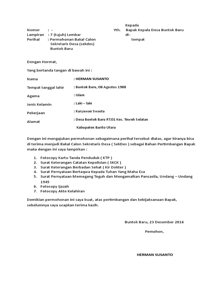 Detail Surat Permohonan Menjadi Perangkat Desa Nomer 4