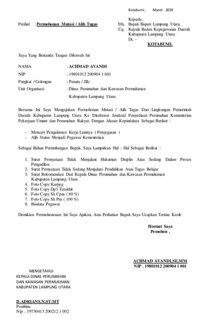 Detail Surat Permohonan Mutasi Nomer 33