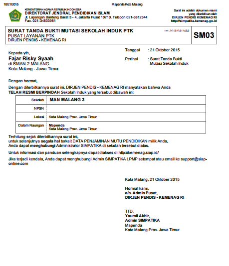 Detail Surat Permohonan Mutasi Nomer 46