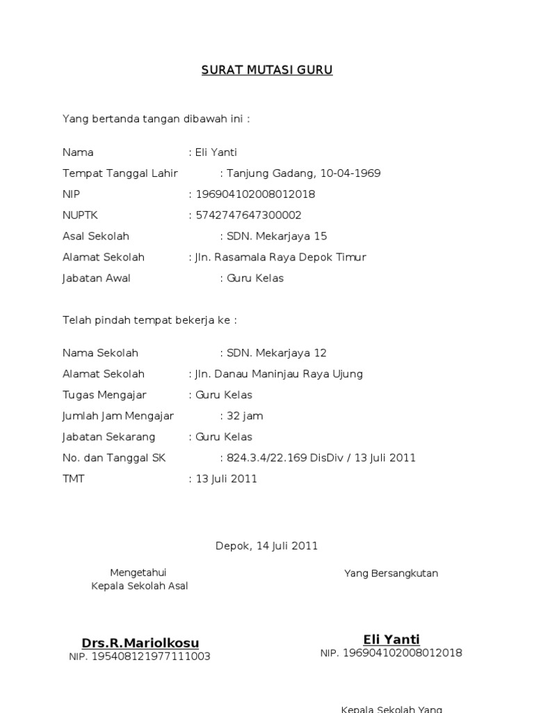 Detail Surat Permohonan Mutasi Guru Nomer 2