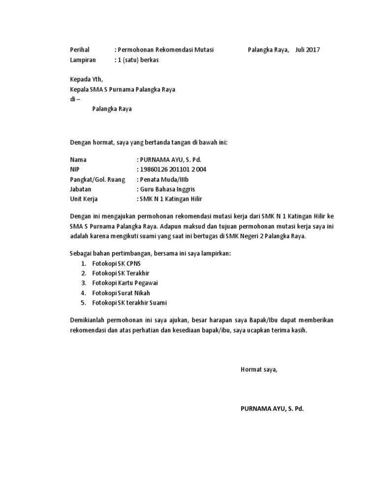 Detail Surat Permohonan Mutasi Guru Nomer 16
