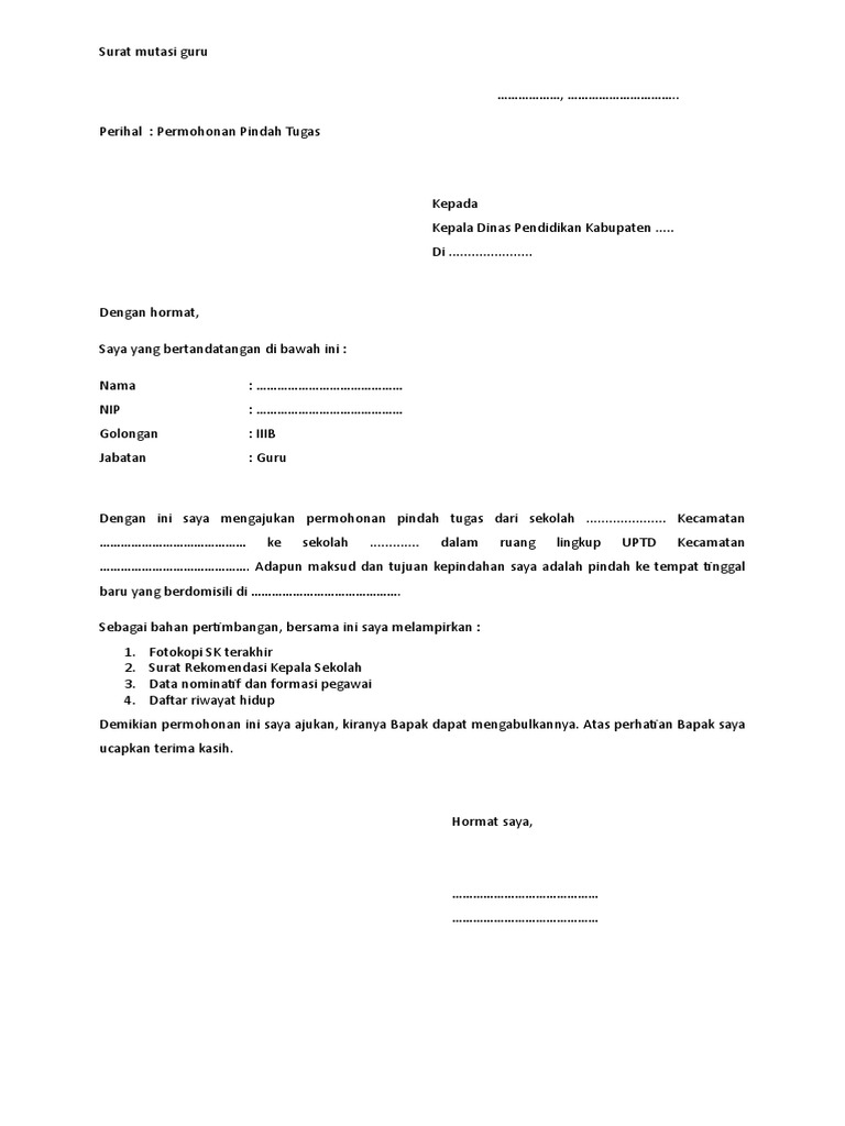 Detail Surat Permohonan Mutasi Guru Nomer 22