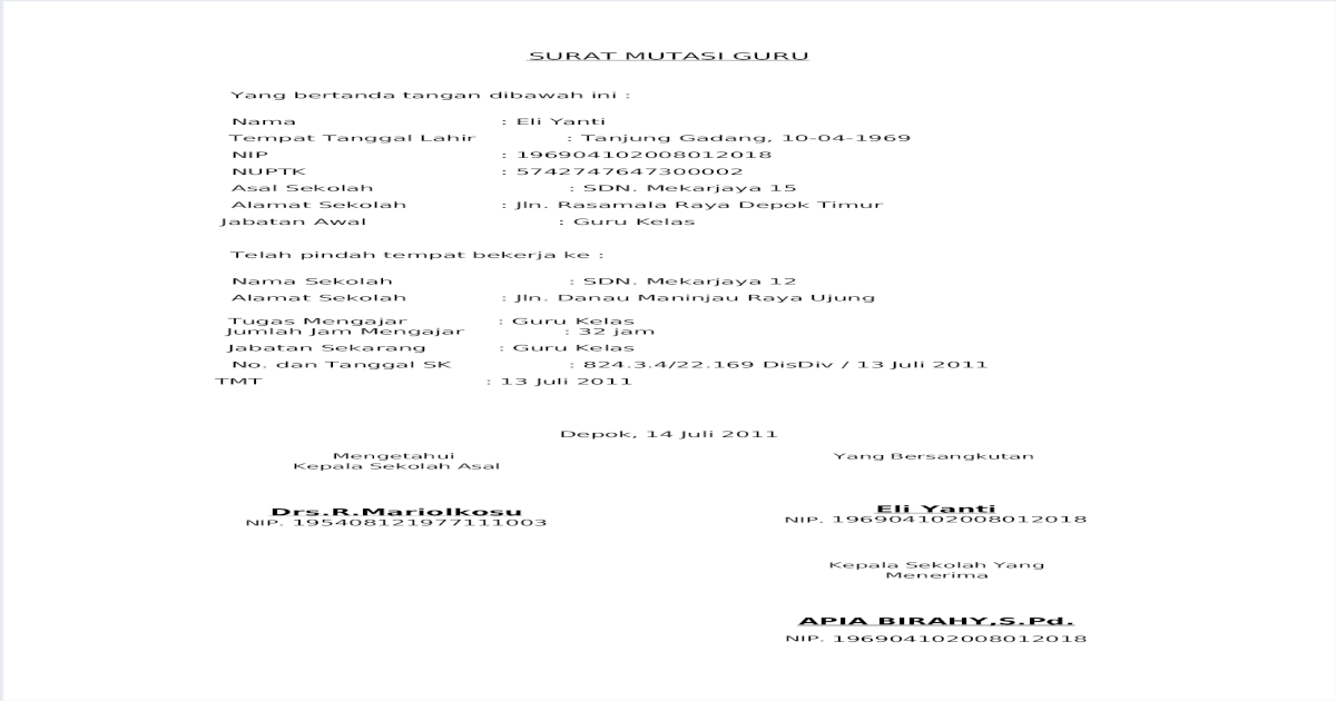 Detail Surat Permohonan Mutasi Guru Nomer 32