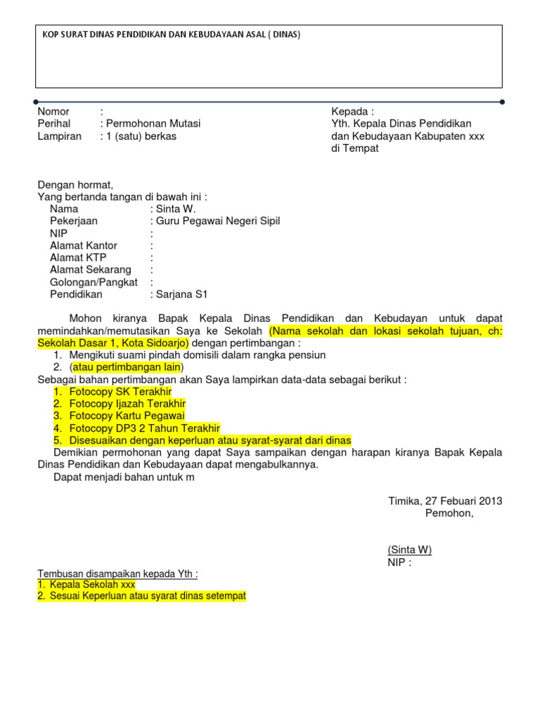 Detail Surat Permohonan Mutasi Guru Nomer 33