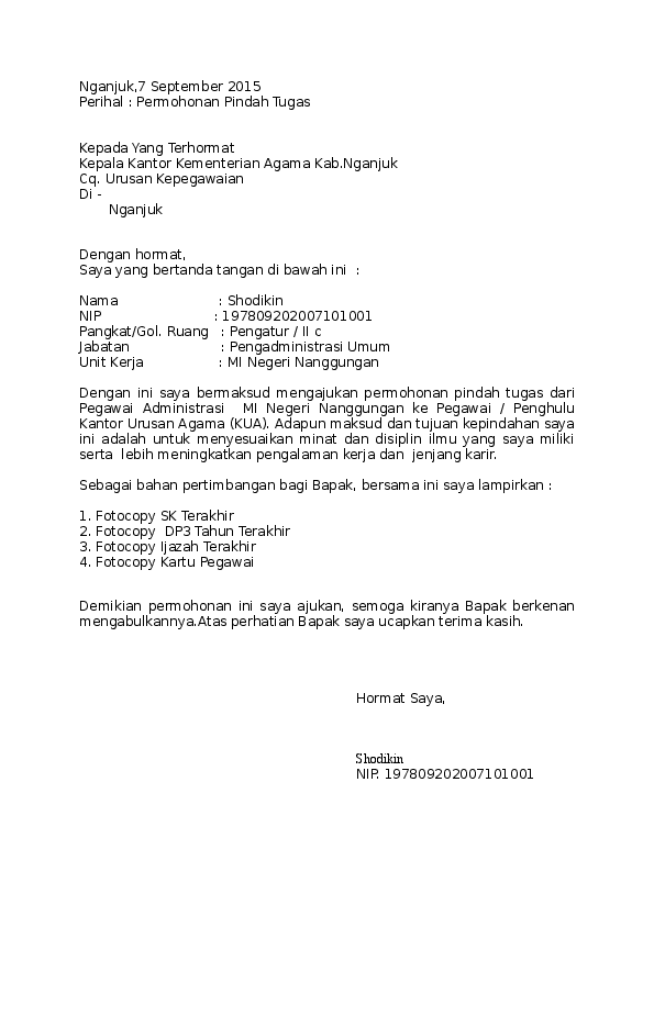 Detail Surat Permohonan Mutasi Guru Nomer 39