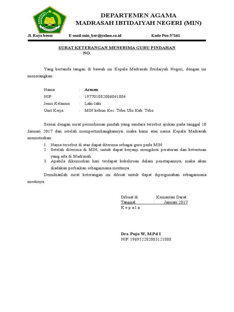 Detail Surat Permohonan Mutasi Guru Nomer 46