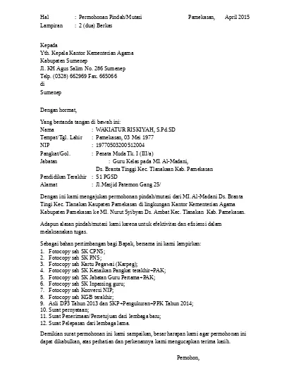 Detail Surat Permohonan Mutasi Guru Nomer 50