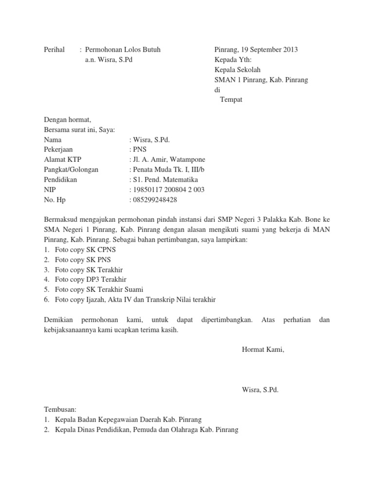 Detail Surat Permohonan Mutasi Pns Nomer 33