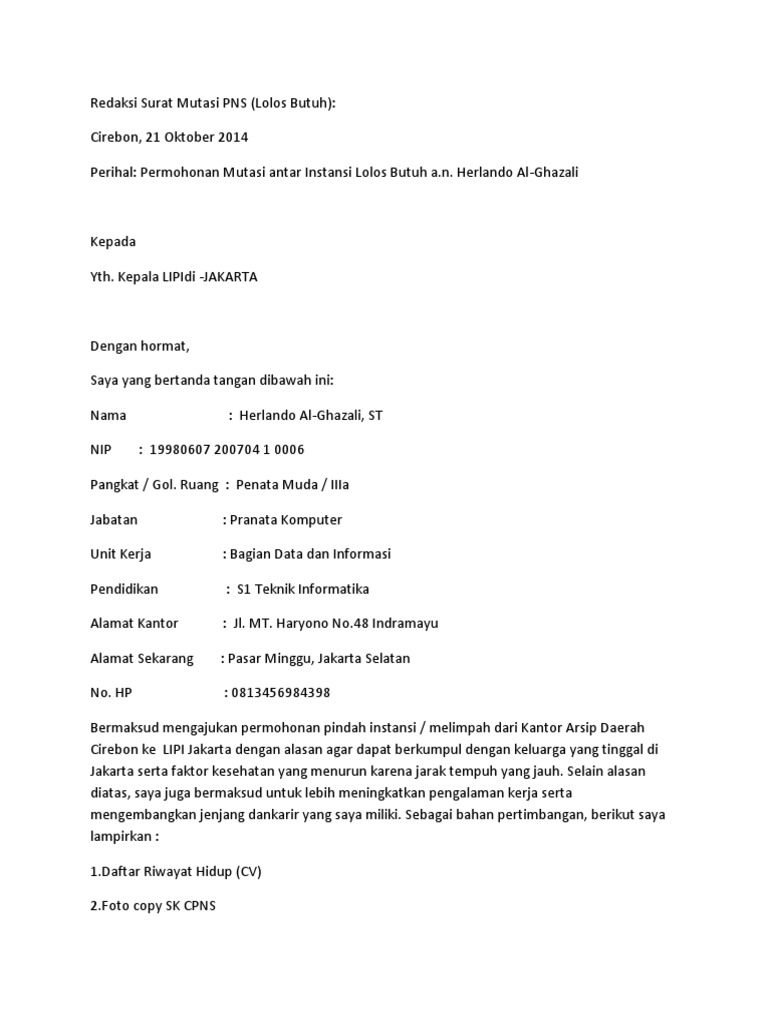 Detail Surat Permohonan Mutasi Pns Nomer 34