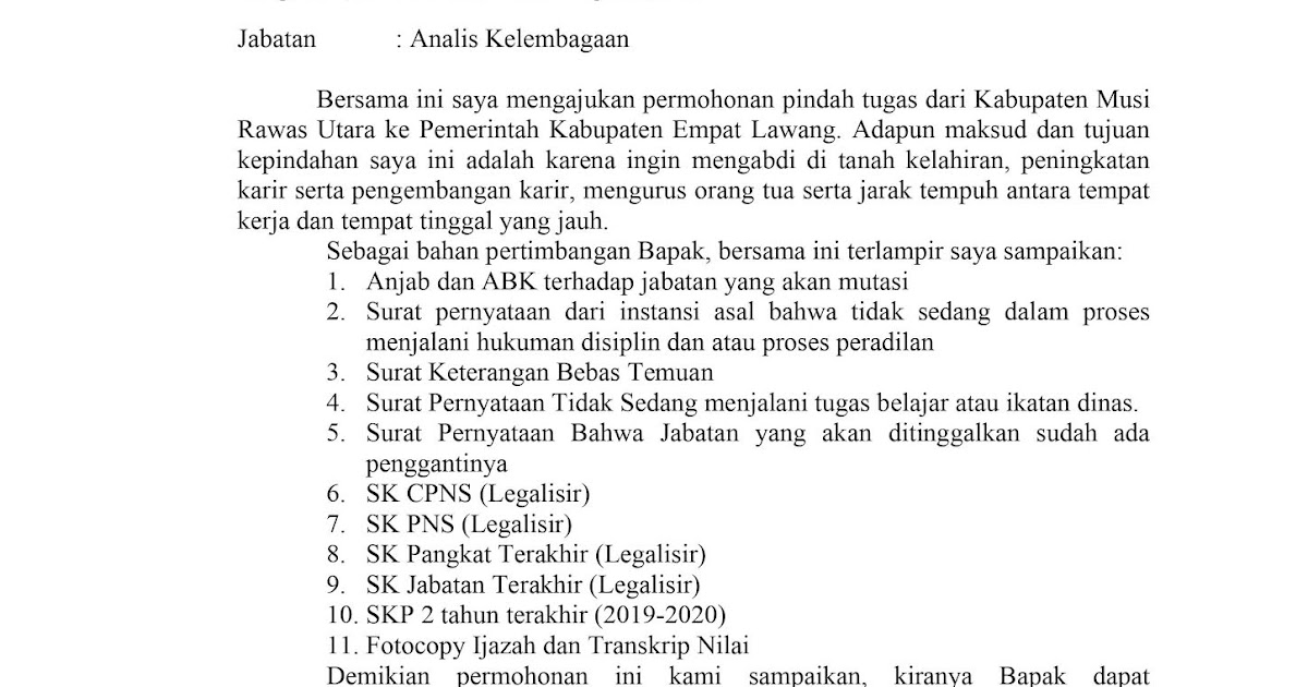 Detail Surat Permohonan Mutasi Pns Nomer 37