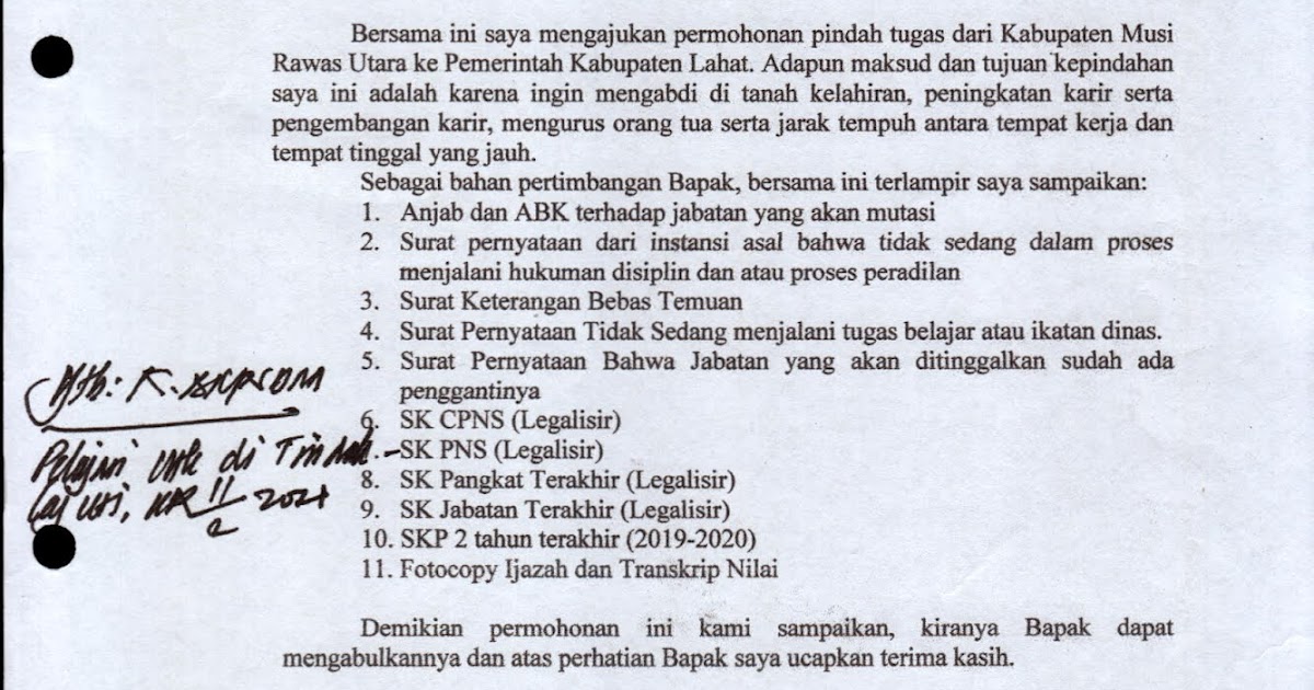 Detail Surat Permohonan Mutasi Pns Nomer 43