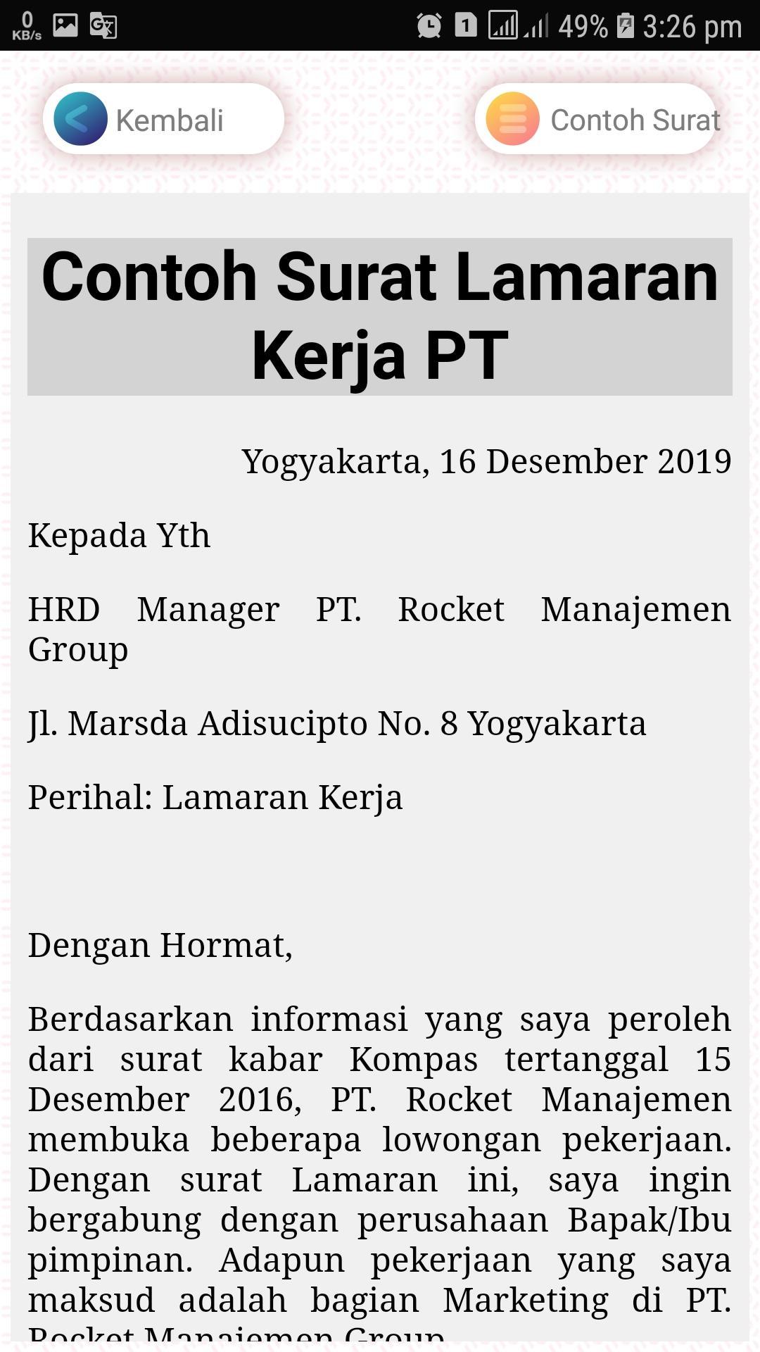 Detail Surat Permohonan Pekerjaan Nomer 49