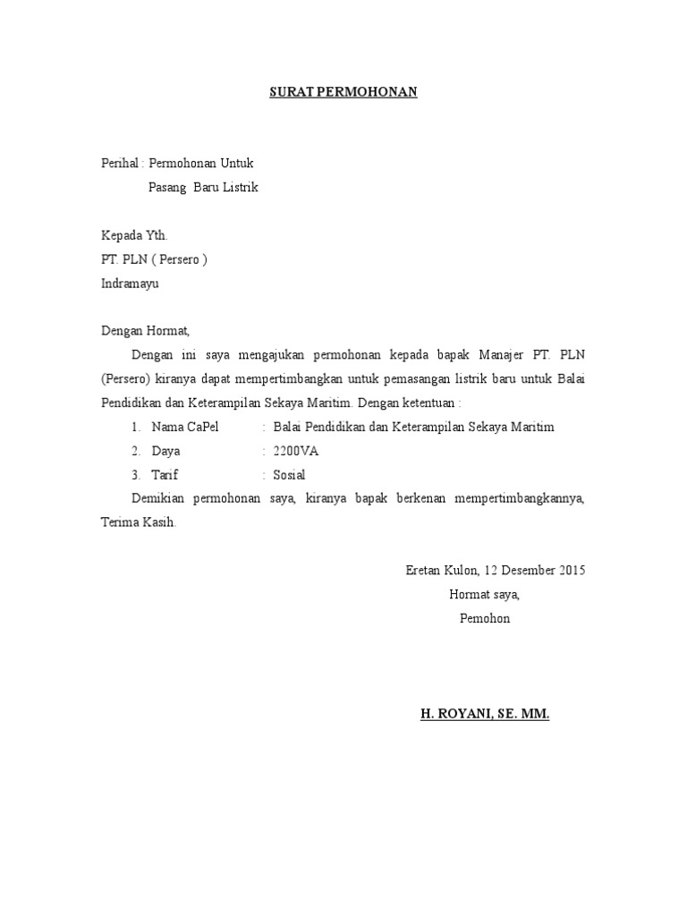 Detail Surat Permohonan Pemasangan Listrik Nomer 2