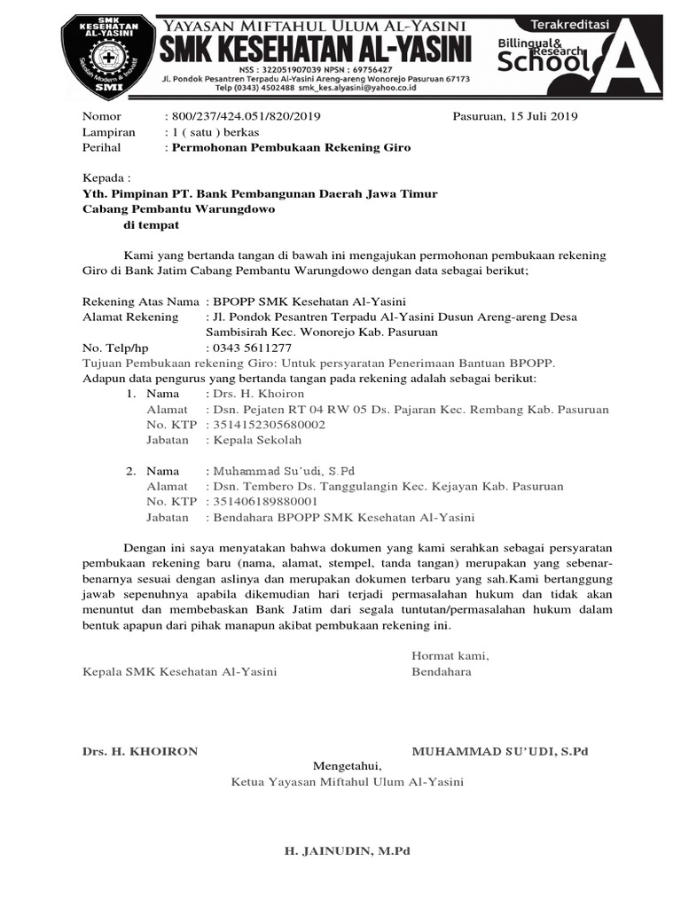 Detail Surat Permohonan Pembuatan Rekening Nomer 23