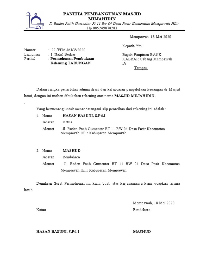 Detail Surat Permohonan Pembuatan Rekening Nomer 26