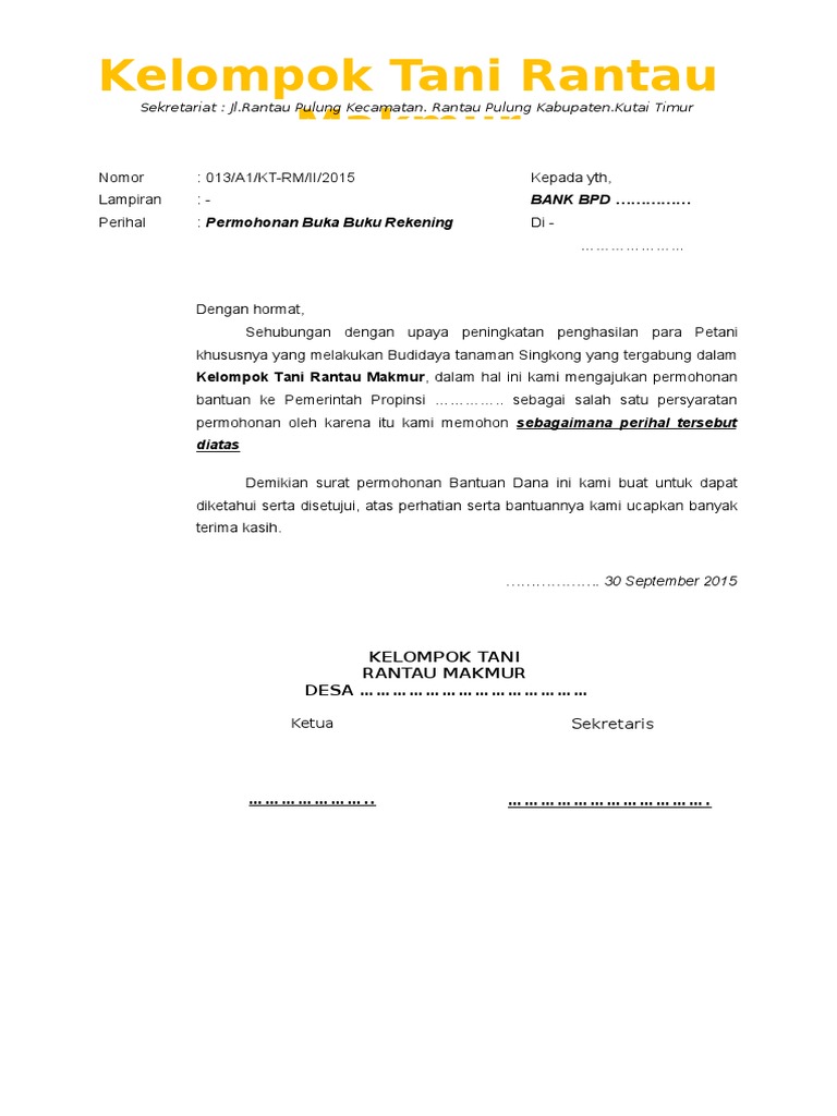 Detail Surat Permohonan Pembuatan Rekening Nomer 34