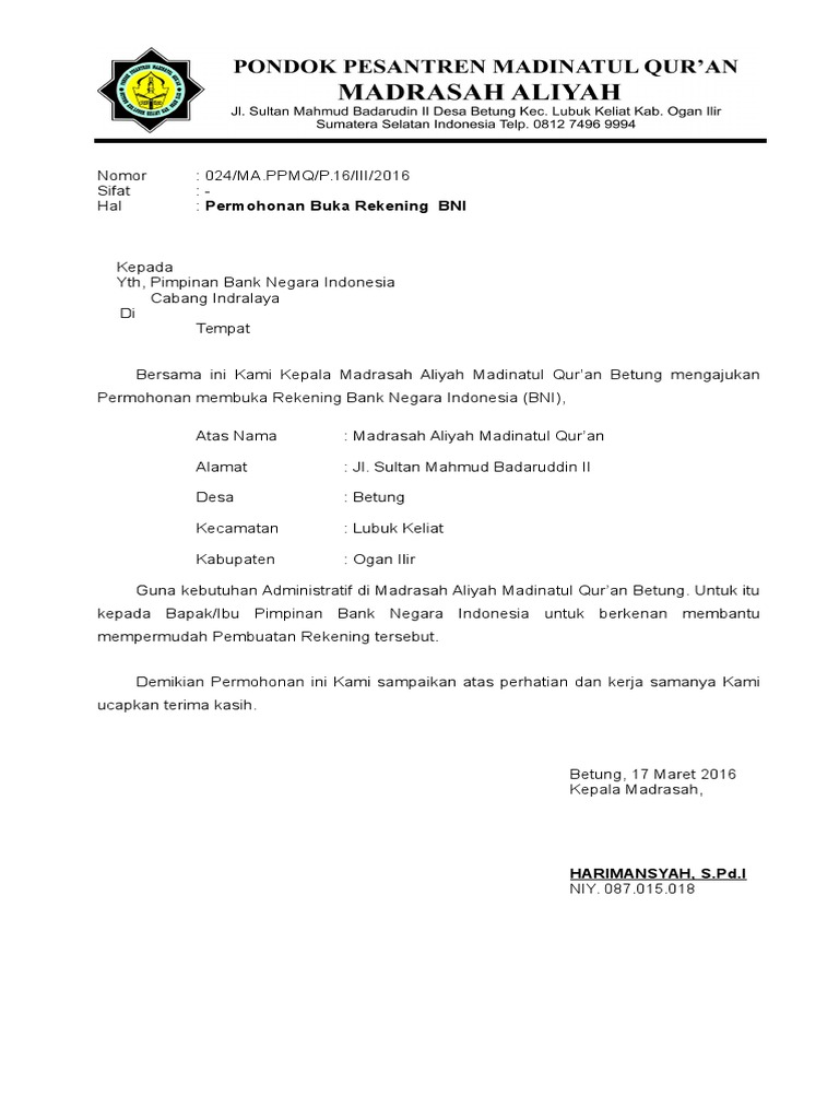 Detail Surat Permohonan Pembuatan Rekening Nomer 7