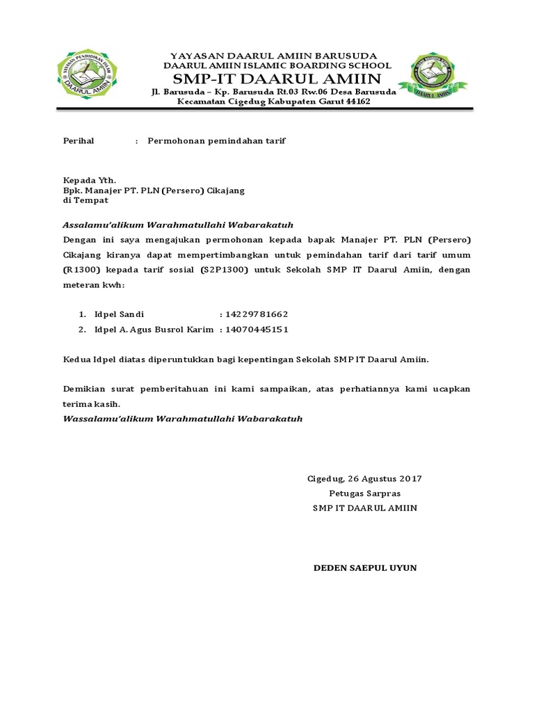 Detail Surat Permohonan Pemindahan Meteran Listrik Nomer 9