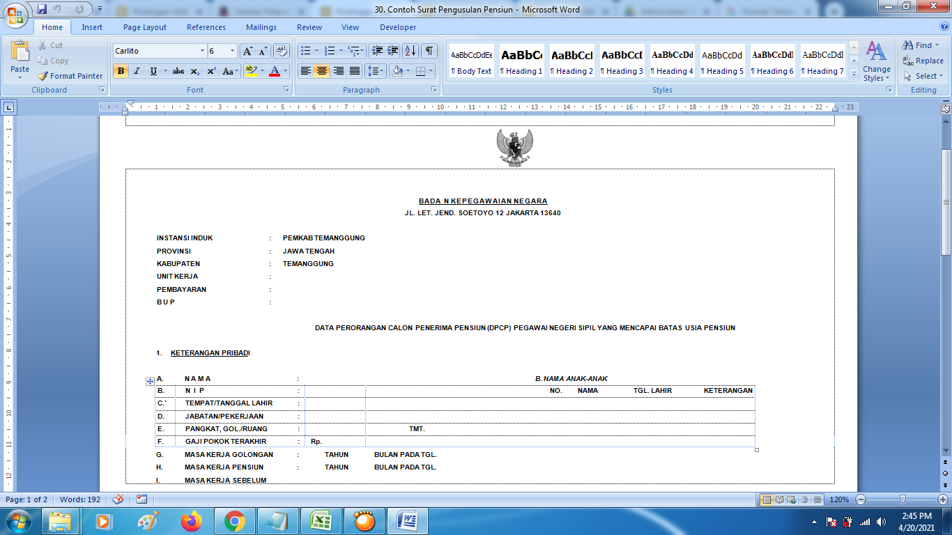 Detail Surat Permohonan Pensiun Nomer 33