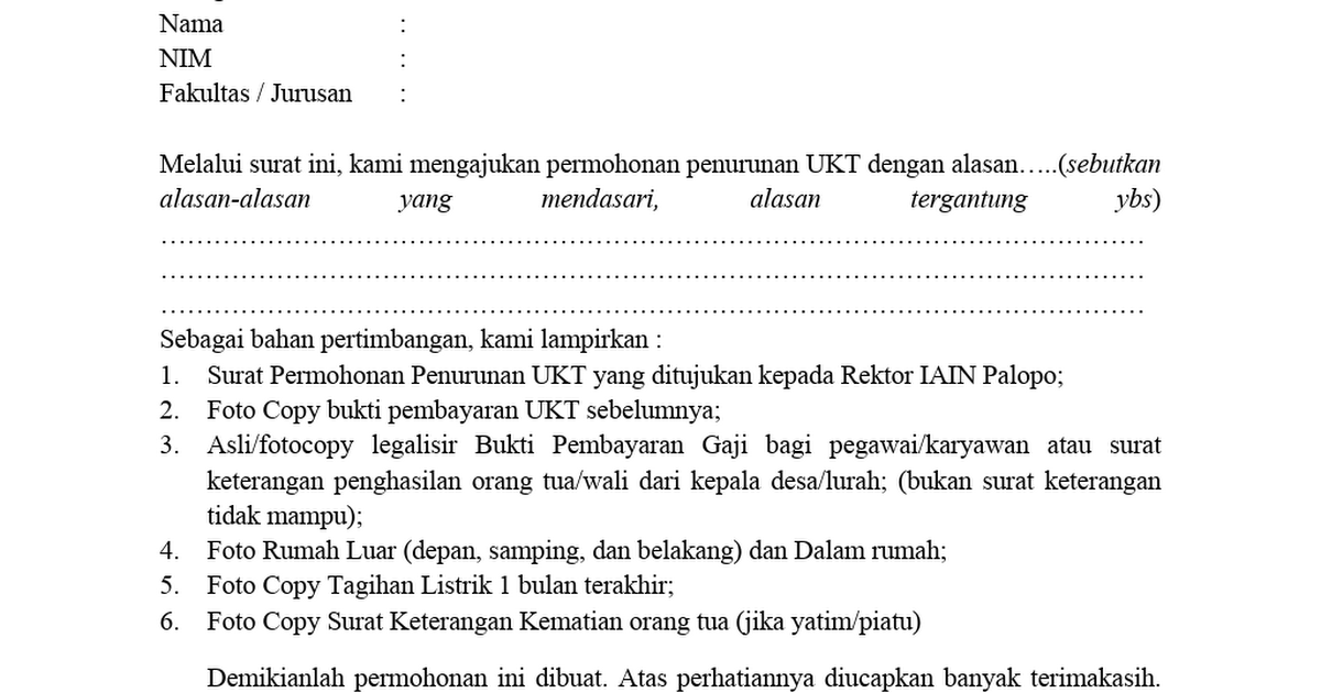 Detail Surat Permohonan Penurunan Ukt Nomer 17