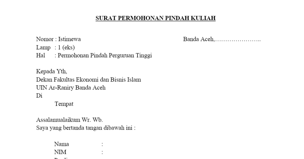 Detail Surat Permohonan Pindah Jurusan Nomer 37