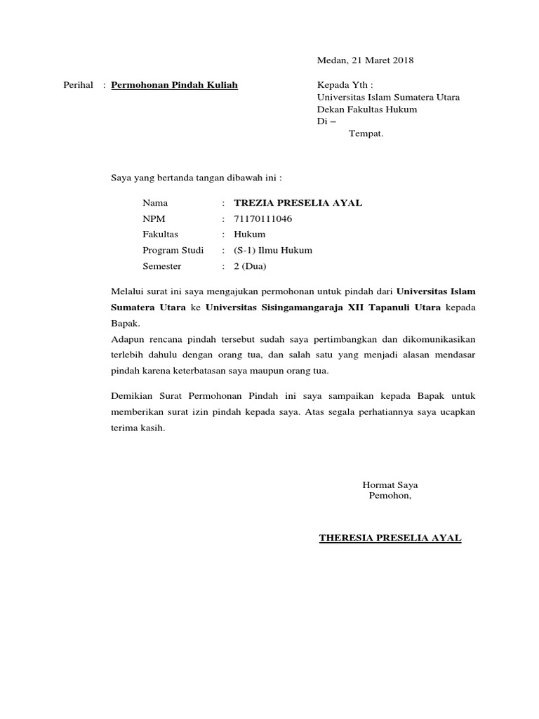 Detail Surat Permohonan Pindah Kampus Nomer 16