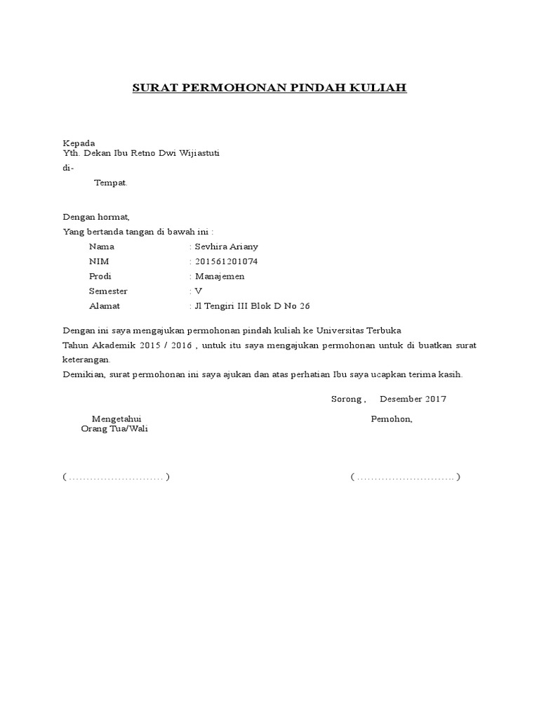 Detail Surat Permohonan Pindah Kampus Nomer 4