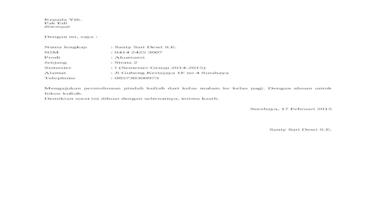 Detail Surat Permohonan Pindah Kampus Nomer 33